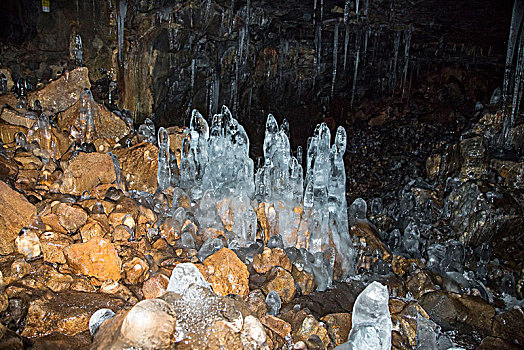 冰岛,火山岩,洞穴,雷克雅奈斯,冰柱