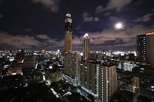 天际线,曼谷,夜晚,泰国,亚洲,建筑,中心,塔