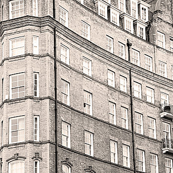 欧洲,伦敦,老,红砖,墙壁,历史,窗户