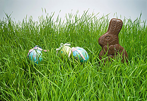 复活节彩蛋,巧克力兔,隐藏,草丛