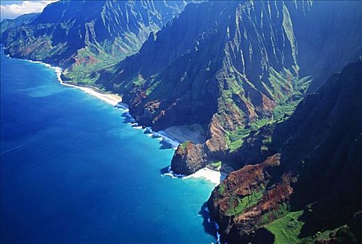 夏威夷,考艾岛,纳帕利海岸,航拍,山峦