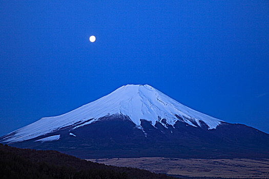 山,富士山,月亮,黎明