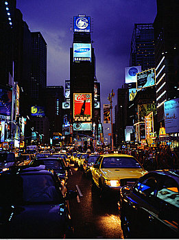 交通,时代广场,夜晚,纽约,美国