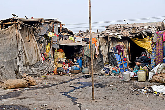 贫民窟,小屋,地区,加尔各答,西孟加拉,印度,亚洲