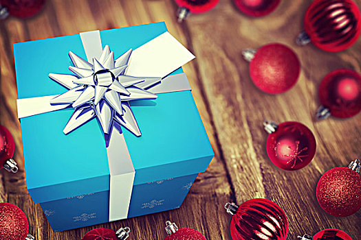 蓝色,圣诞礼物,丝带,白色