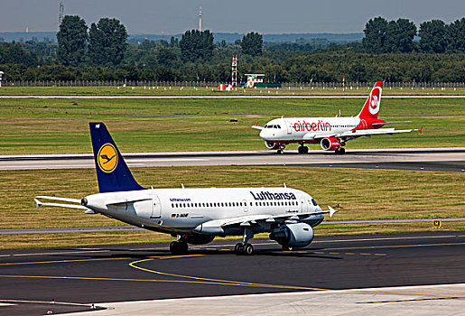 汉莎航空公司,空中客车,空气,柏林,降落,杜塞尔多夫,国际,机场,北莱茵威斯特伐利亚,德国,欧洲