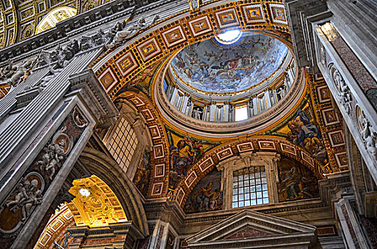 圣彼得大教堂,罗马,意大利文艺复兴,建筑,世界遗产,室内,球形,天花板,神圣,艺术品,壁画
