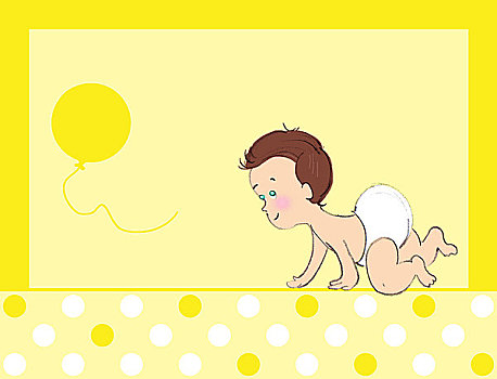 插画,婴儿,爬行,气球