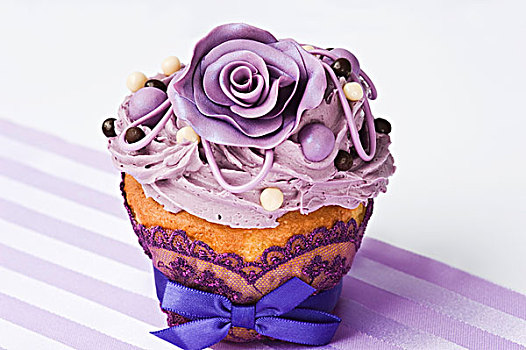 杯形蛋糕,装饰,紫色,糖,玫瑰