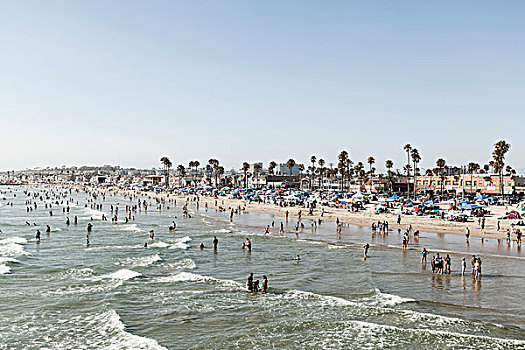 人,海滩,蓝天,新港海滩,加利福尼亚,美国