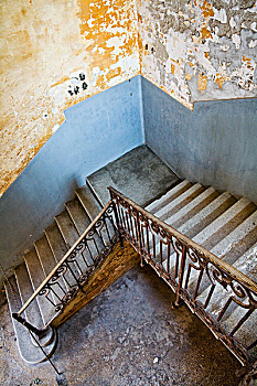楼梯,铁制品,栏杆,涂绘,去皮,墙壁,老,宅邸,威尼斯,意大利,十月,2008年