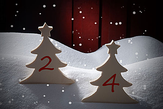 两个,白色,圣诞树,雪,雪花,数字