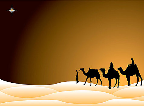 传统,圣诞节,场景,三个,沙漠