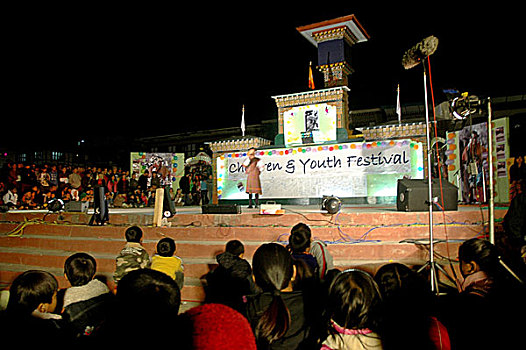 孩子,拿,十一月,2007年,廷布,节日,不丹,展示,敬意,不丹人,国王