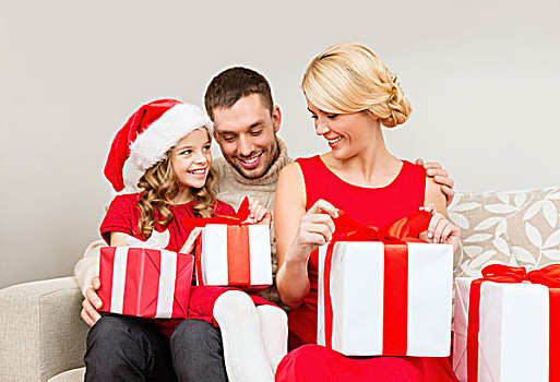 家庭,圣诞节,圣诞,冬天,高兴,人,概念,幸福之家,打开
