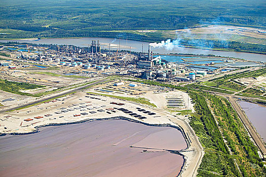 工厂,水塘,前景,艾伯塔省,加拿大