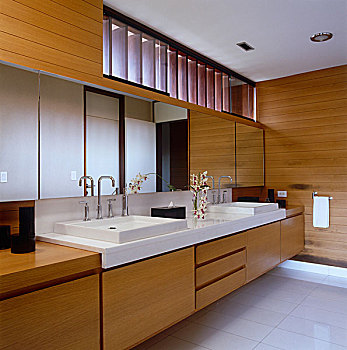 浴室,一对,洗,盆,橡树,细木家具