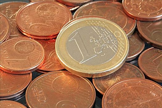 欧元硬币,1欧元硬币,向上,小,硬币