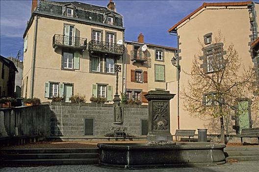 法国,奥弗涅,喷泉,火山岩,房子,背景