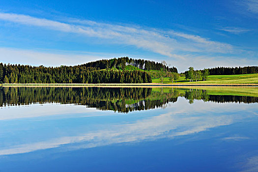 风景,天空,反射,湖,巴伐利亚,德国