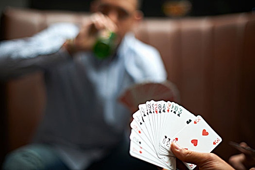 男性,一手牌,纸牌,传统,英国,酒吧