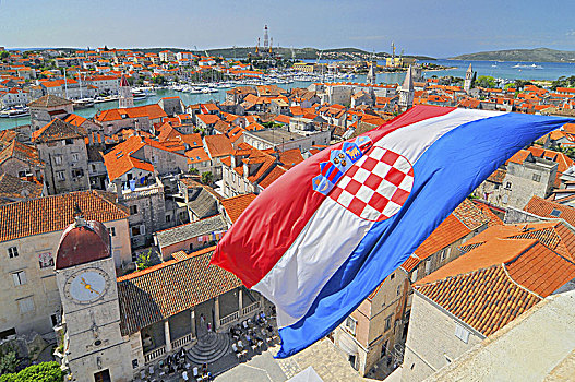 旗帜,风景,特洛吉尔,大教堂,圣徒,克罗地亚