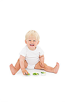 棚拍,男婴,吃,豌豆
