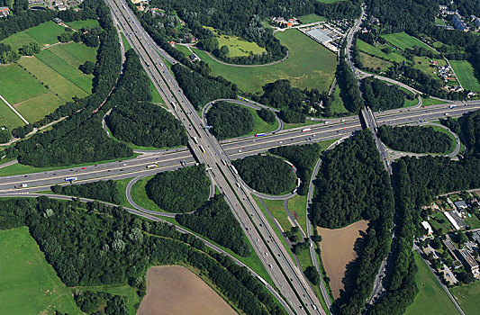 高速公路,连通,立交桥,航拍,北莱茵威斯特伐利亚,德国,欧洲