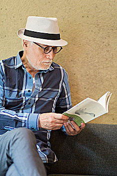 老人,读,书本