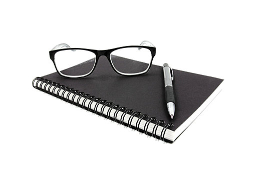 笔记本,眼镜,笔,白色背景,背景