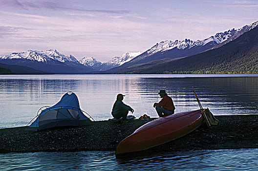 独木舟,露营,湖,不列颠哥伦比亚省,加拿大