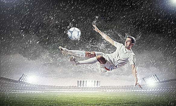 球员,白衬衫,惊人,球,体育场,雨