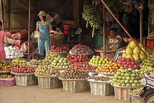 水果摊,市场,越南,亚洲