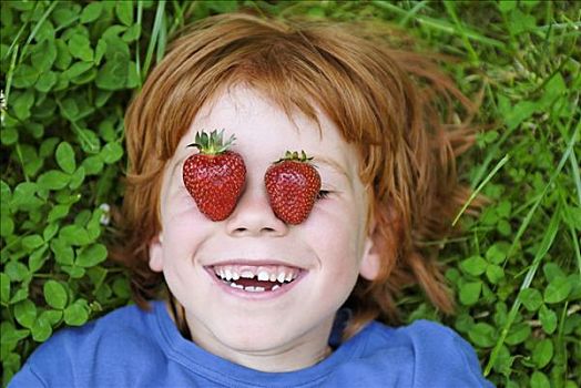孩子,吃,草莓