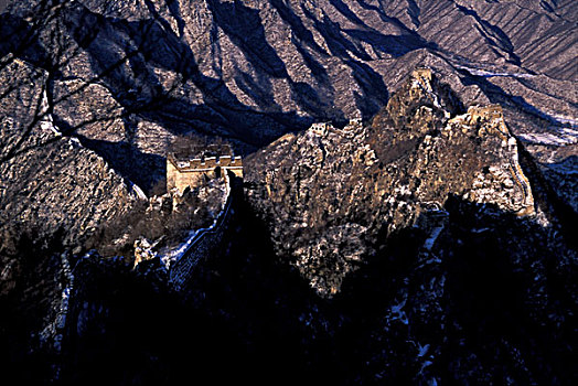 长城,弯曲,山,雪,河北,中国