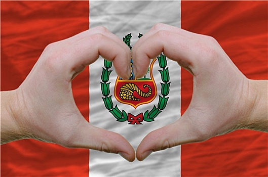 心形,喜爱,手势,展示,上方,旗帜,秘鲁