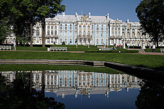反射,水,凯瑟琳宫,世界遗产,彼得斯堡,俄罗斯