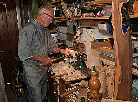 老人,块,木头,木工,工具