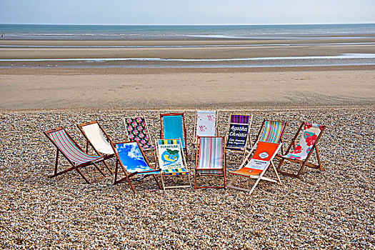 折叠躺椅,多样,图案,布,海滩,海洋
