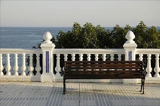 长椅,海景,露台,地中海,贝尼多姆,白色海岸,西班牙