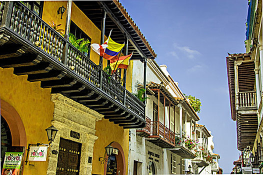 美好,西班牙殖民地,建筑,老城,卡塔赫纳,哥伦比亚
