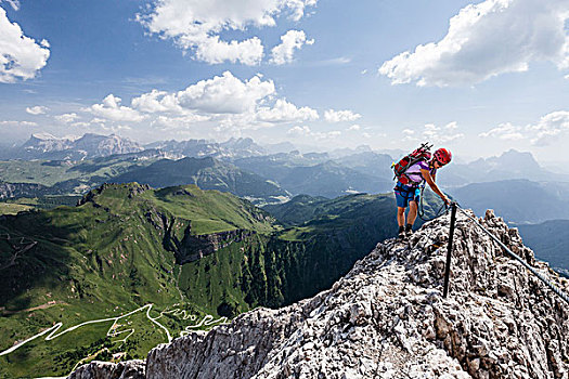 攀登者,靠近,马尔莫拉达峰,意大利,后面,群体,白云岩,威尼托,阿尔卑斯山,欧洲