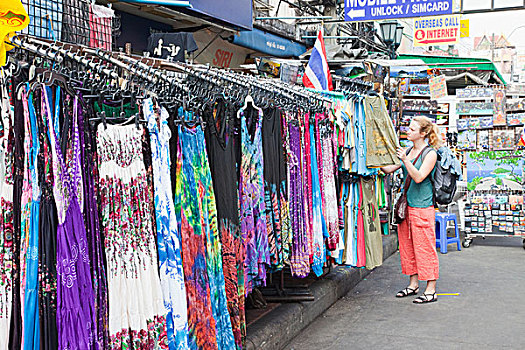 泰国,曼谷,道路,女孩,购物