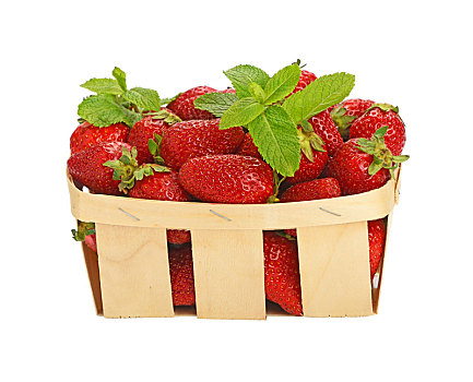红色,成熟,草莓,木质,篮子,上方,白色