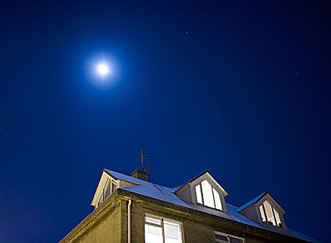 月亮,发光,上方,房子,雷克雅未克