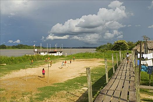 秘鲁,亚马逊河,玩,足球,乡村