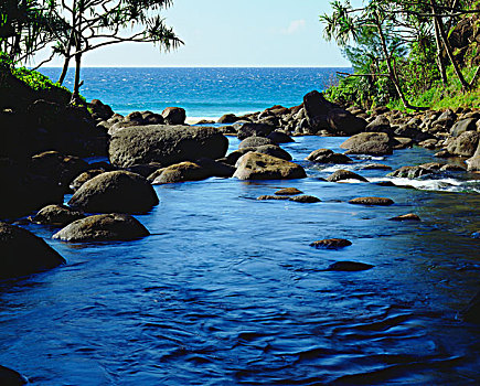 美国,夏威夷,考艾岛,淡水,河流,纳帕利海岸,大幅,尺寸,画廊