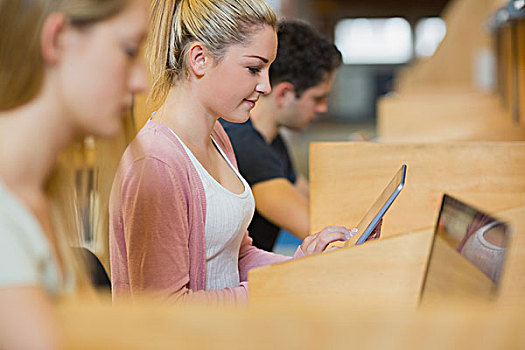 学生,学习,平板电脑,桌子,大学,图书馆