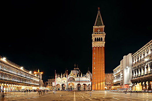 钟楼,古建筑,夜晚,圣马可广场,威尼斯,意大利