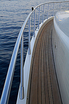 栏杆,甲板,柚木,船只,建造,输入,船,长度,2004年,里维埃拉,法国,地中海,欧洲
